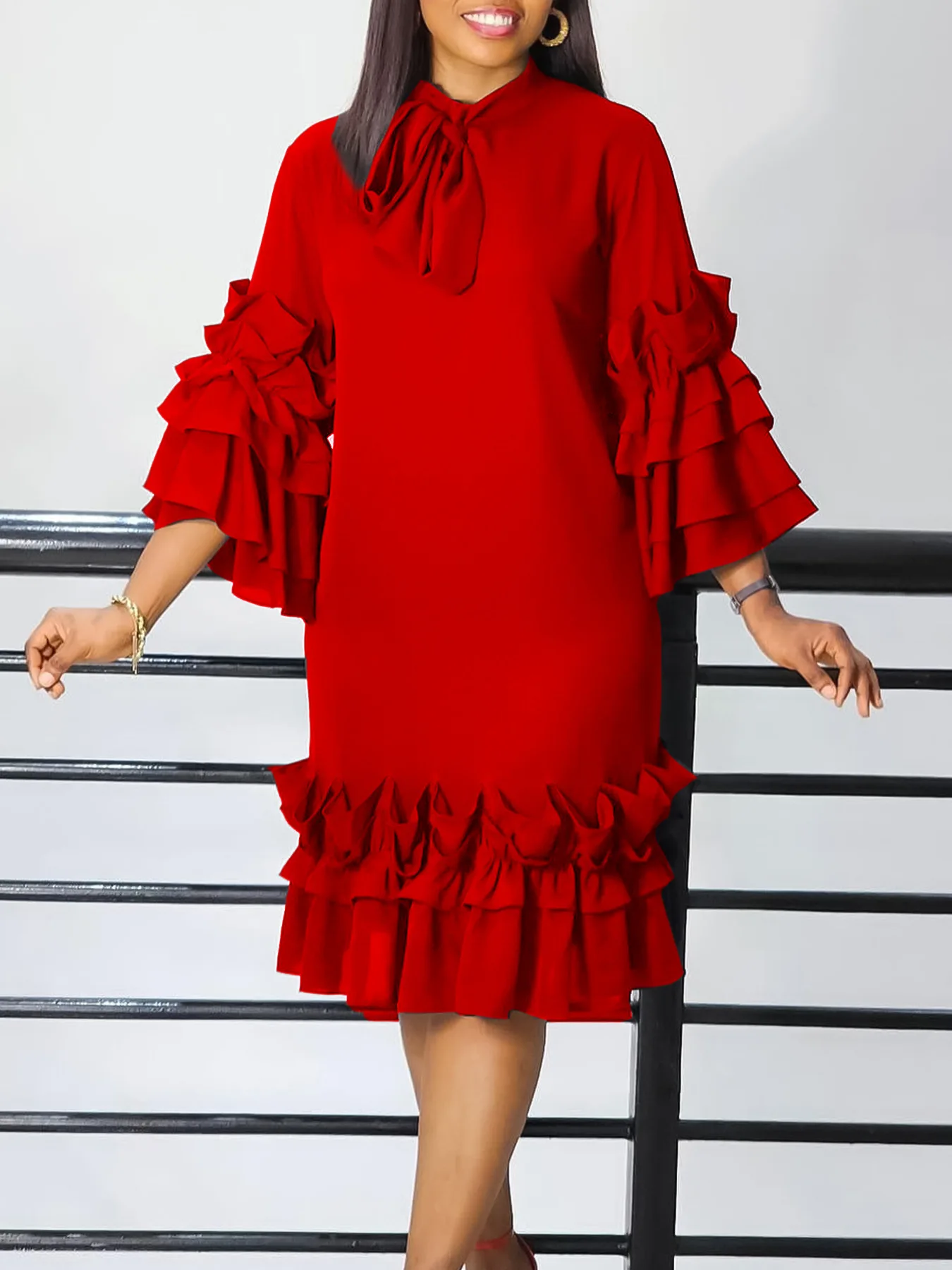 Latest Design Summer Dress For Women Ruffle Edge Flare Sleeve Loose Dress Women Ladies Elegant Casual Dresses