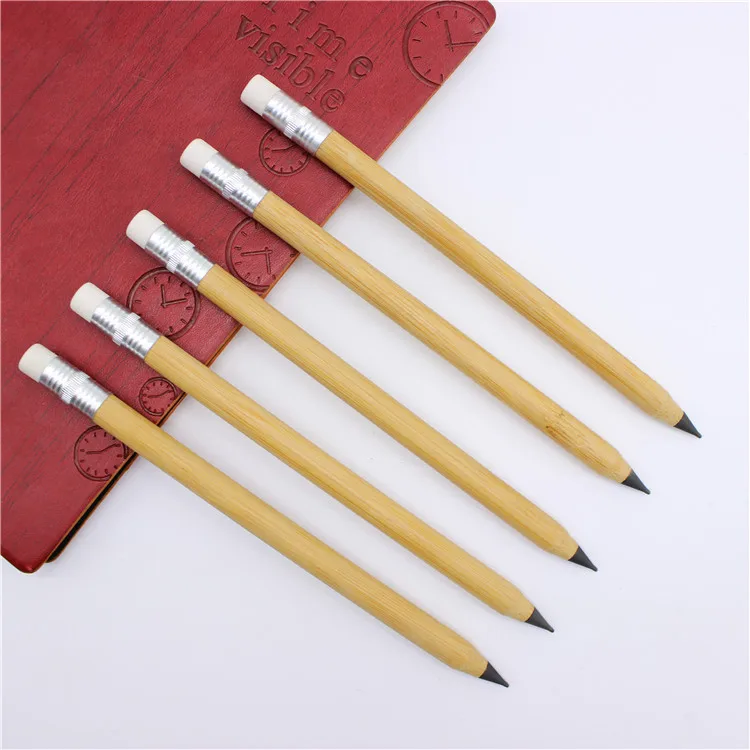 customized laser engraved logo eco friendly Bamboo wood inkless pen and pencil for students with cap and eraser