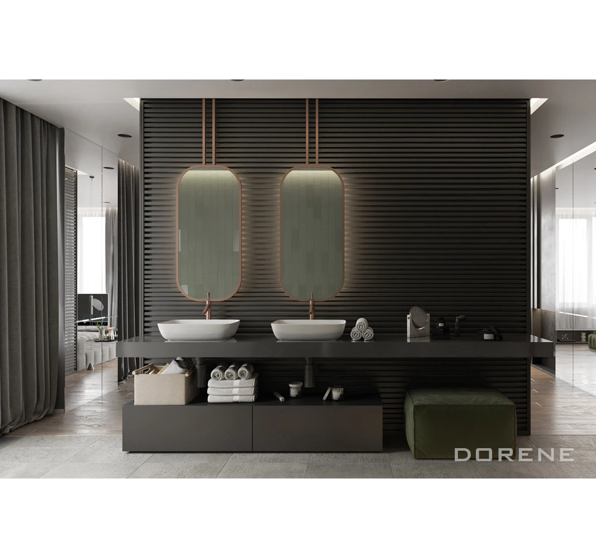 2023 Dorene Wholesale Black Color Two Ensuite Cabinet Basin Bathroom Vanity With Ceramic Top