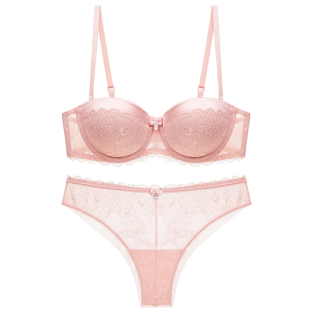 Wholesale Women Mature Bra Set Fancy Ladies Bra And Panties Push Up Bra Half Cup Convertible Suspenders Thong Lingerie For Bride