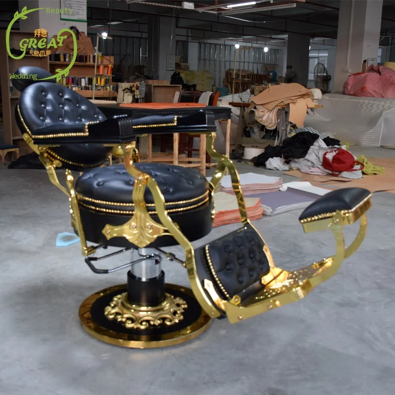 Best Selling Saloon Equipment White Golden Antique Barber Chair Retro Salon Chair And Furniture Luxury