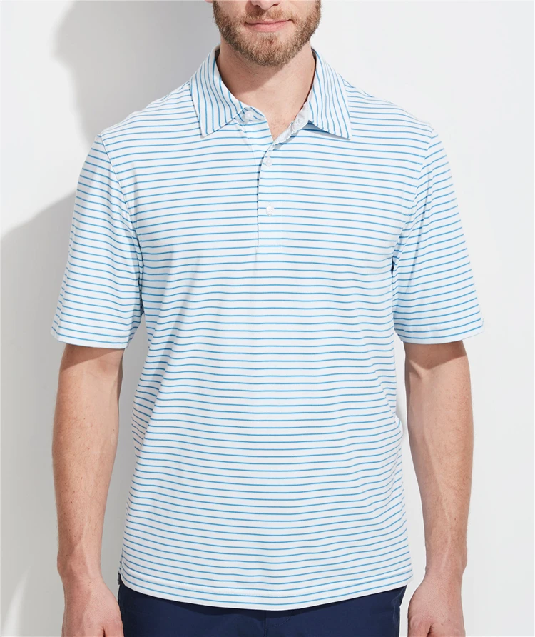 Custom Mens Polyester Spandex Golf Slim Fit Performance Jersey Stripe Polo Shirt