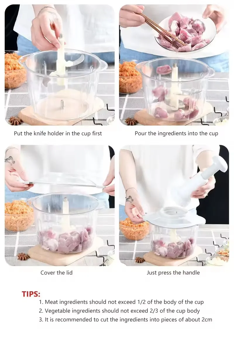 WONDERFUL Hand Press Portable Hand Held Grinder Magic Shredder Garlic Herb Vegetable Meat Blender Food Chopper