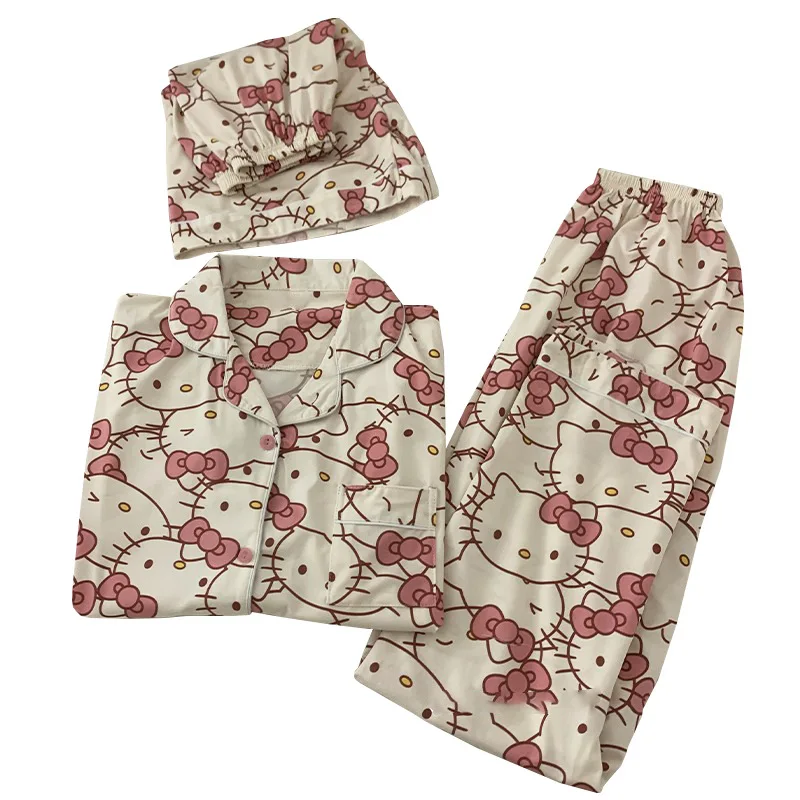 Wholesale Hello Kitty Milk Silk Pajamas for Women V-Neck Cute Sweet Home Clothes for Night Winter Spring Letter Pattern