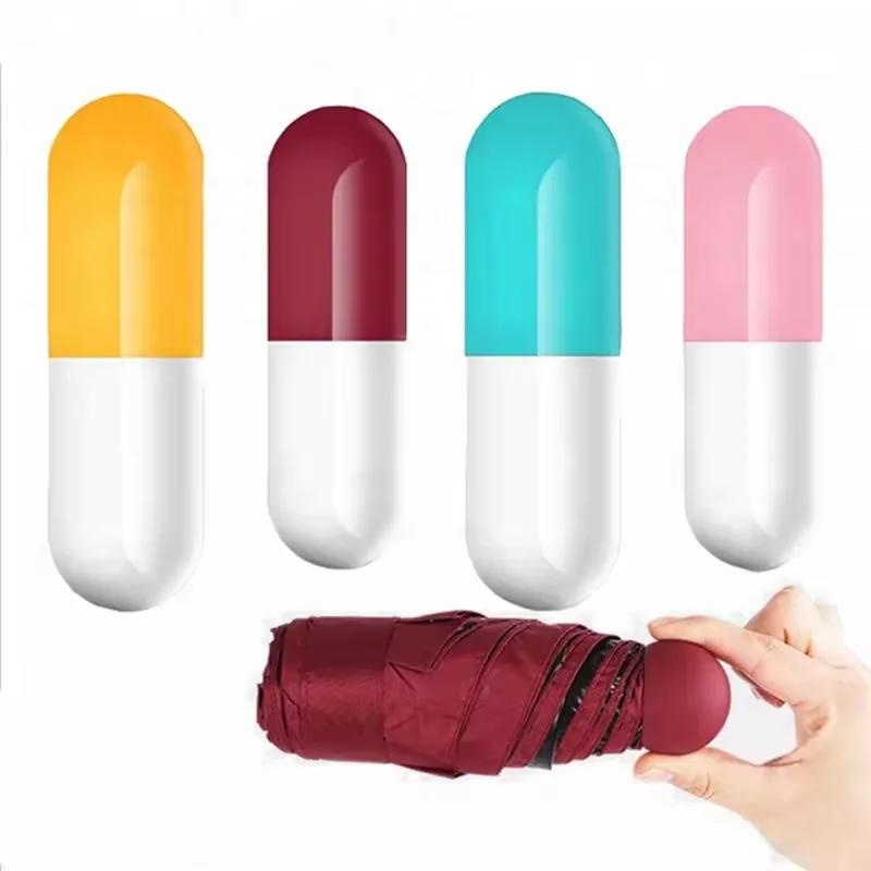 YB Mini 5 Fold Custom Logo Anti UV Pill Black Coated Umbrella Rain Pocket Foldable Umbrellas Manual Capsule Umbrella