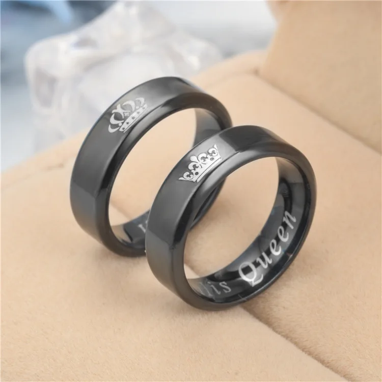 Wholesale Romantic Engraved King and Queen Rings for Couple 18K Gold Plated Stainless Steel Crown Plain Finger Rings