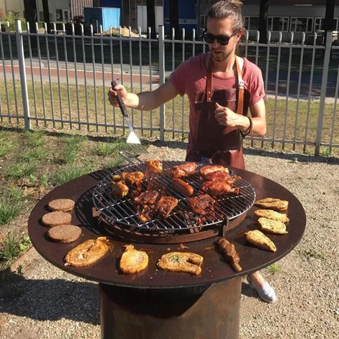 outdoor kitchen large corten steel charcoal fire pit barbecue grill garden outside camping round metal wood fire bbq grill
