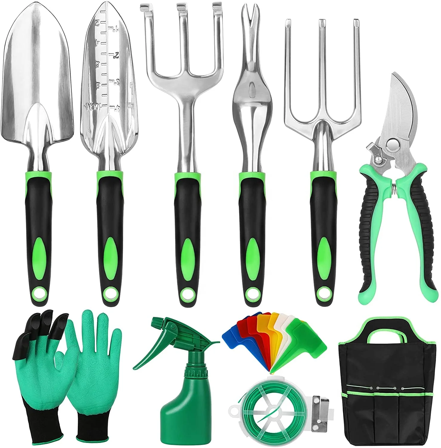 OEM High Quality 11 Piece Heavy Duty Aluminum Alloy Manual Garden Tools Set with Garden Carrying Bag