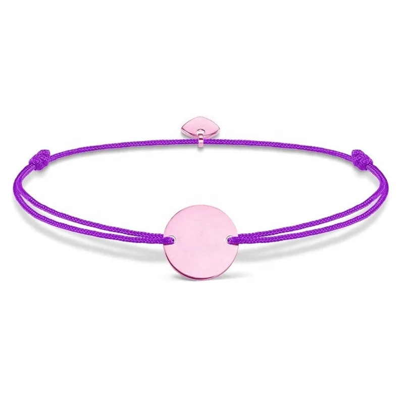 DIY Jewelry Custom Gold Plated Small Disc Logo Engraving Adjustable Multi Color Nylon Rope String Bracelets