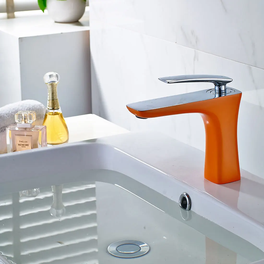 Luxury stainless steel brass chrome orange painting bathroom basin