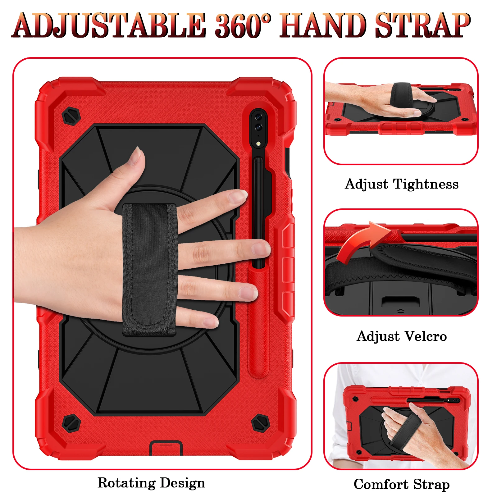 Full Body Hybrid Rugged Shoulder Hand Strap Heavy Duty Rotate Tablet Case For Samsung tab S8 plus 12.4 X800/X806 2022  A8 10.5