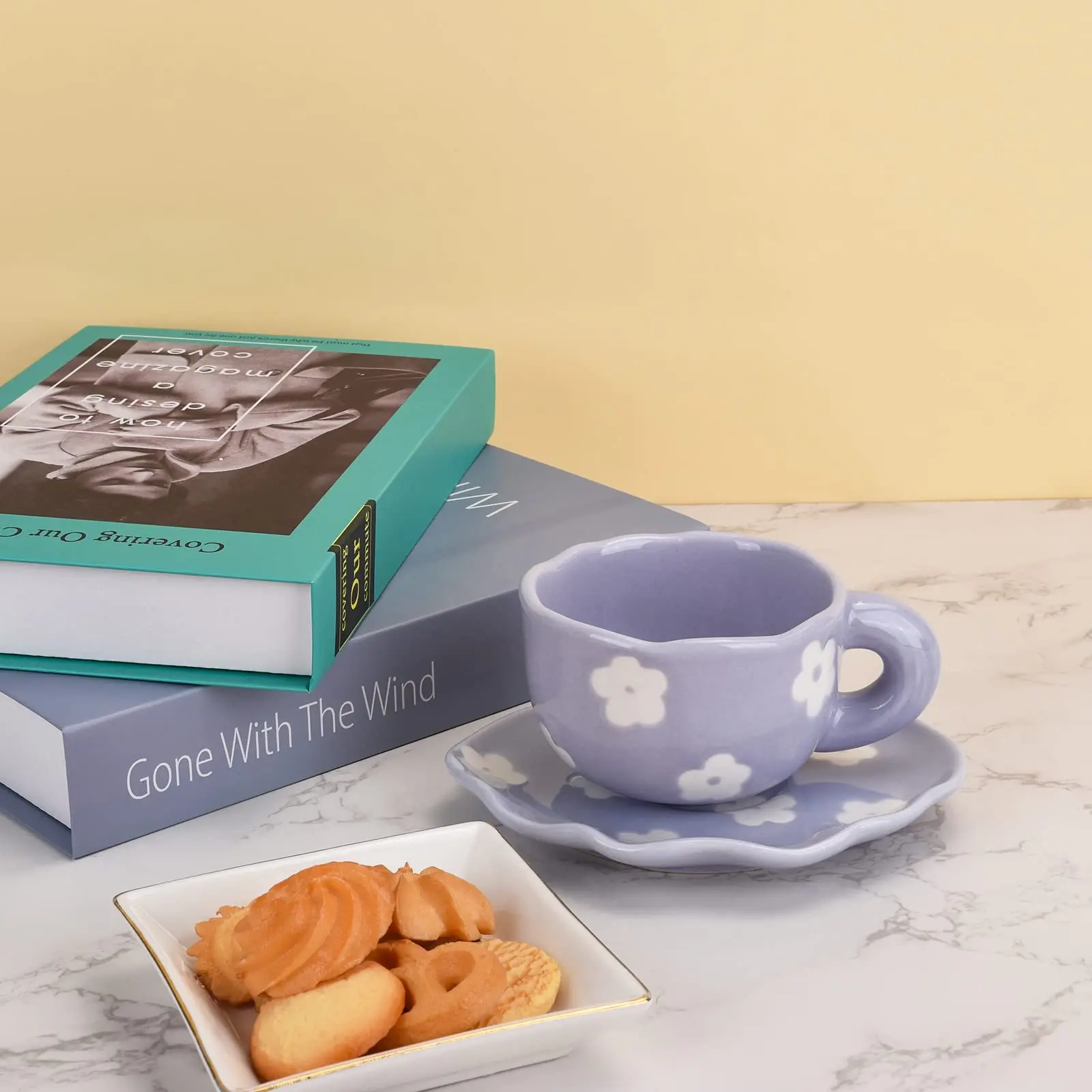 Ins Style Ceramic Hand Kneaded Coffee Cup and Saucer Set Irregular Saucer Cups for Office and Home