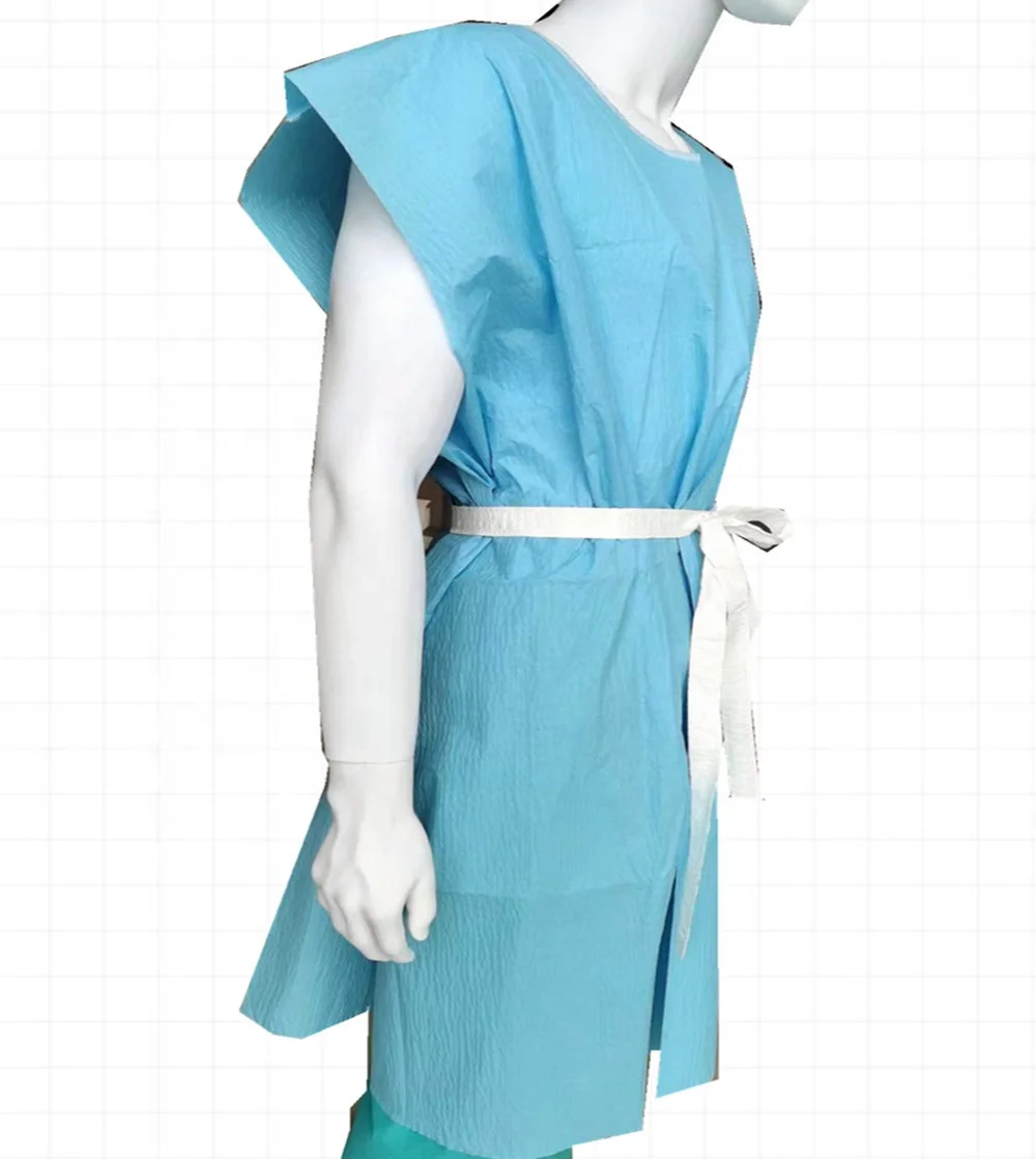 disposable 3-ply blue patient gown made with absorbent kaycel fabric Vestido de paciente