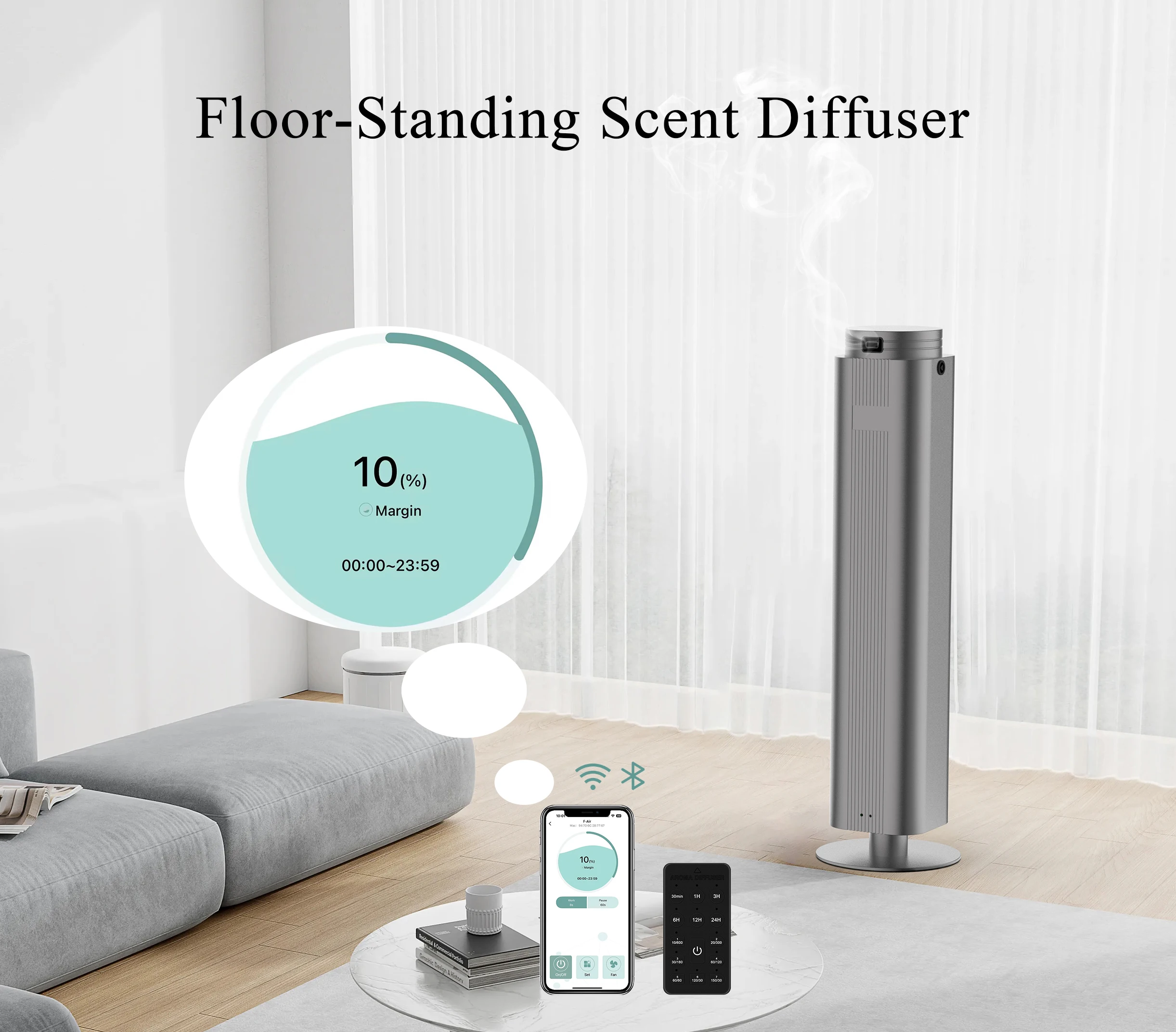 2024 Commercial Tower Large Area Waterless Oil Diffuser Aluminum Humidifiers For Large Room