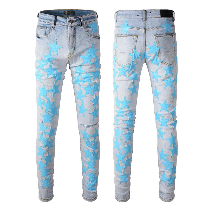 Customization Wholesale OEM high quality vintage men cargo tactical pants star patched pants jeans