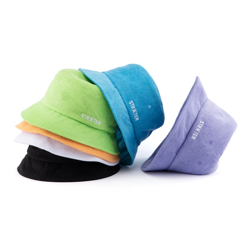 unique custom embroidery logo outdoor sun multicolor foldable breathable terry towel bucket hats caps