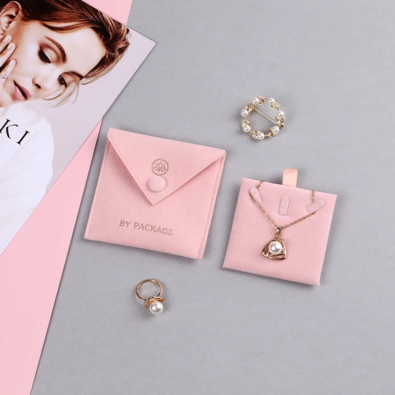 Custom New Design Small Pink Envelope Velvet Jewelry Pouch Packaging Gift Bag Wholesale