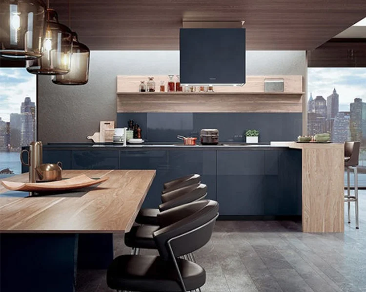 2022 New Customized wholesale Simple design black shaker lacquer modern kitchen cabinet