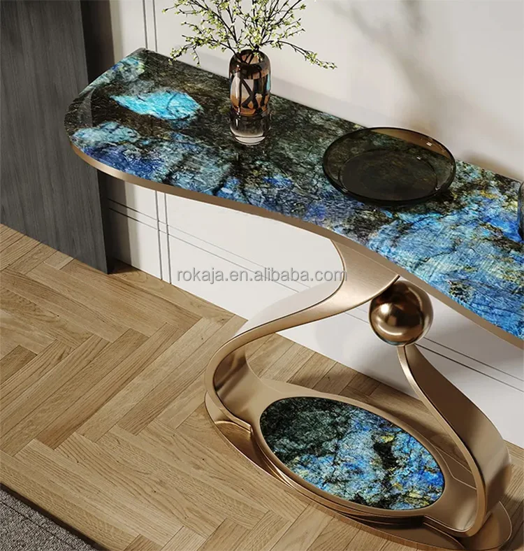 Modern Style Living Room Furniture Entryway Table Unique Metal Base Rock Slab Top Corridor Decorative Table Hotel Console Table