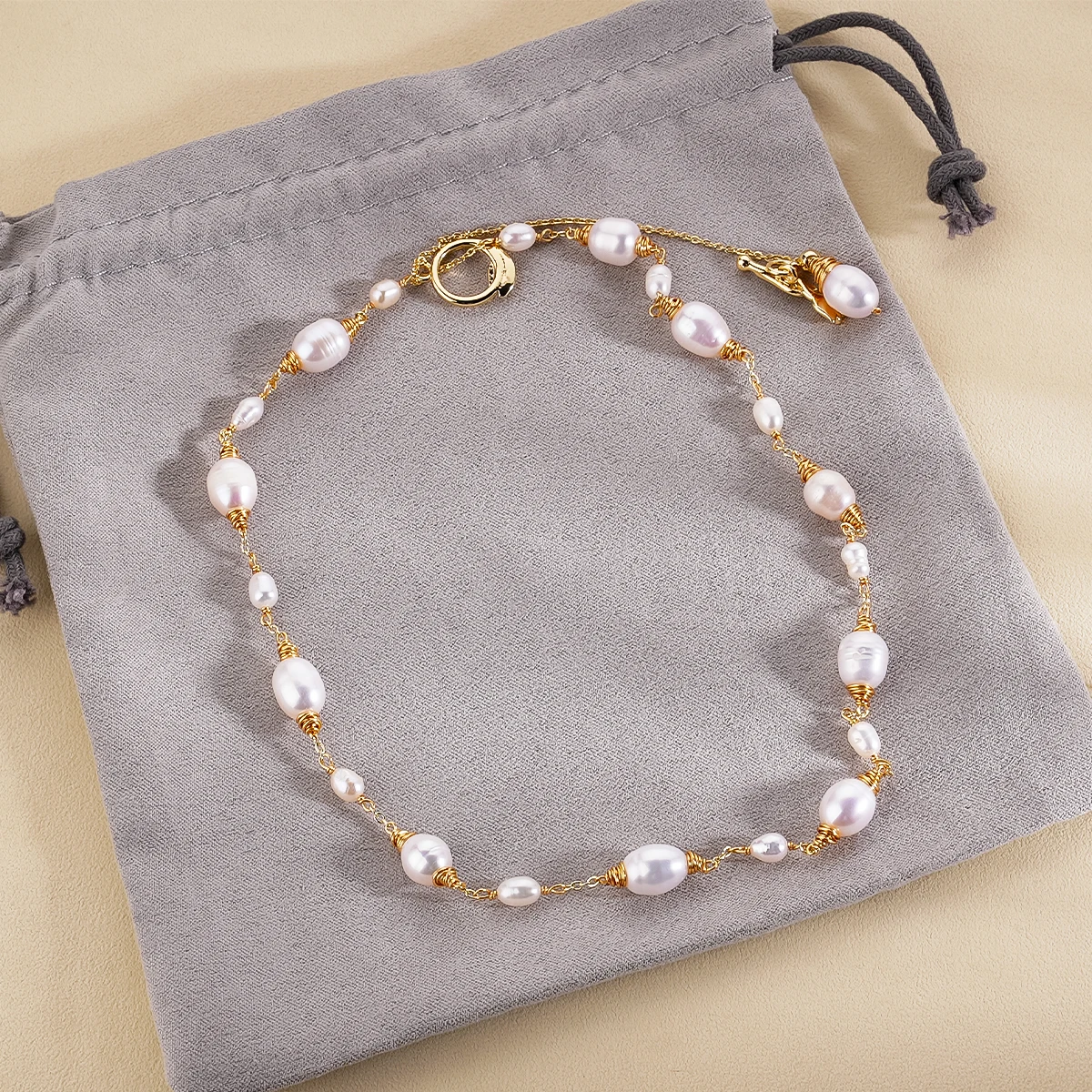 Fashion Design Natural Freshwater Pearl Freshwater Pearls Beads necklace Female Gold Beaded Adjustable Length necklace