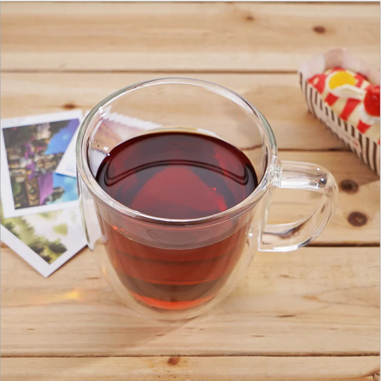 
XINAO glassware 350ml High temperature double wall high borosilicate glass juice drink coffee cup 