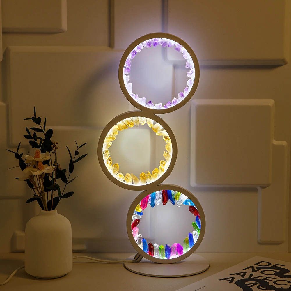 Natural Crystal Light/Amethyst Rose Quartz Raw Stone Healing Gem Stone Night Light Crystal Table Lamp for Home Bedroom Decor