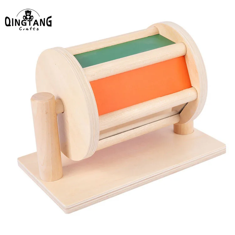 Wooden rolling drum sensory development toys Montessori spinning drum with mirror