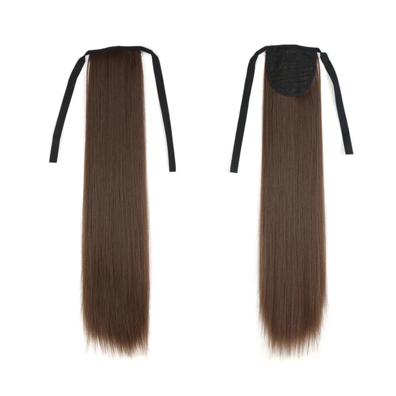 
22Inch Long silky synthetic straight Wave afro Clip in Drawstring Ponytail Hairpiece For Pony tail Hair Extensions 