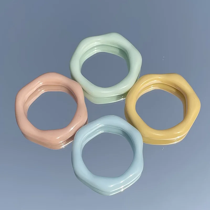 
MuXi Hollow hexagonal ring diy resin accessories candy color resin rings acrylic cute trendy rings 