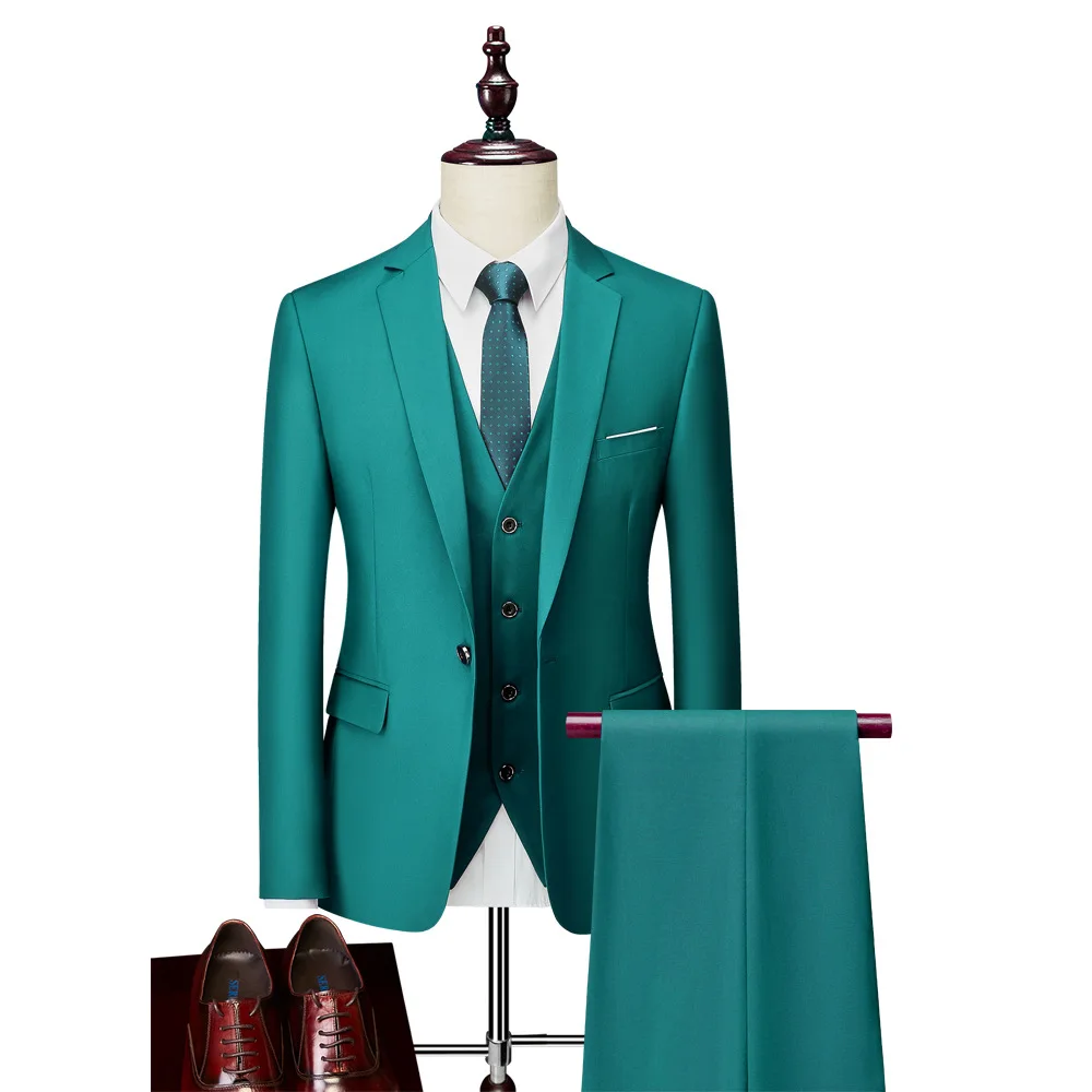 Wholesale High Quality One Button Men Wedding Suit Set 3 Pieces Blazer+Pants+Vest Set Man Business Formal Suit