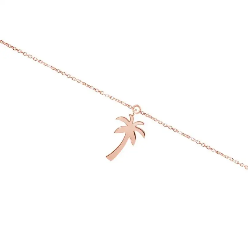 Custom Fashion Tropical Jewelry 18k Gold Adjustable Beach Charm Tiny Palm Tree Anklet bracelets for women stainless steel