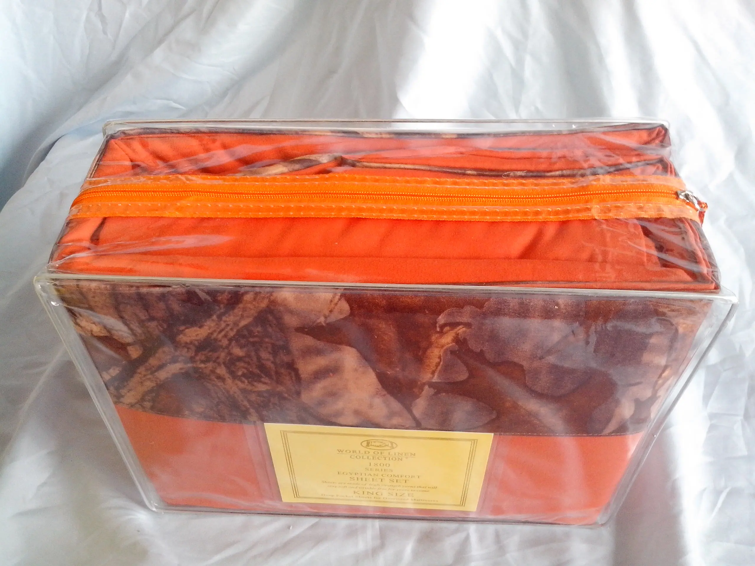 Vitotex-Oak Camo Lodge, Hunter Orange, Bed Sheet Set Queen size 4pcs