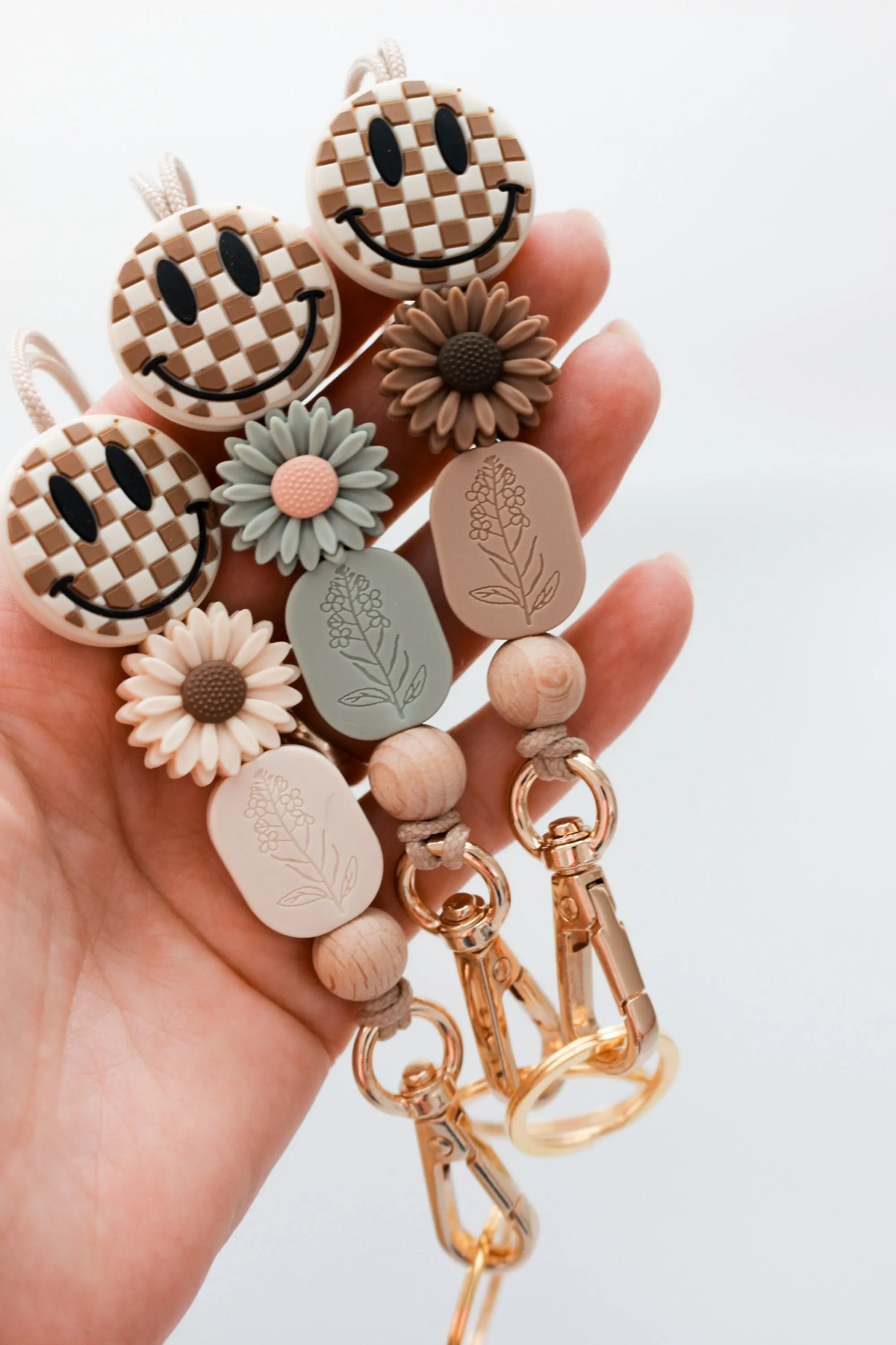 New Style Chic Bohemian Style Silicone Beads Daisy Smiley Face School Day Lanyard Key Chain