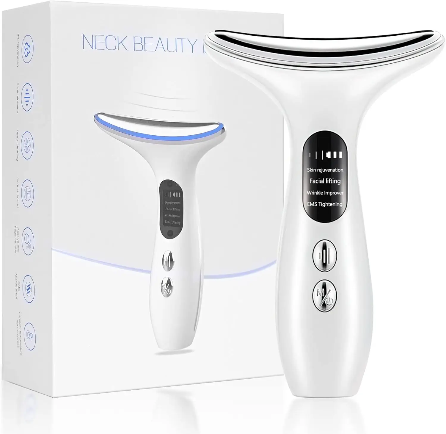 Face Massager for Neck Face, Portable Neck Face Beauty Device for Lifts and Tightens Skin, Firm Smooth White