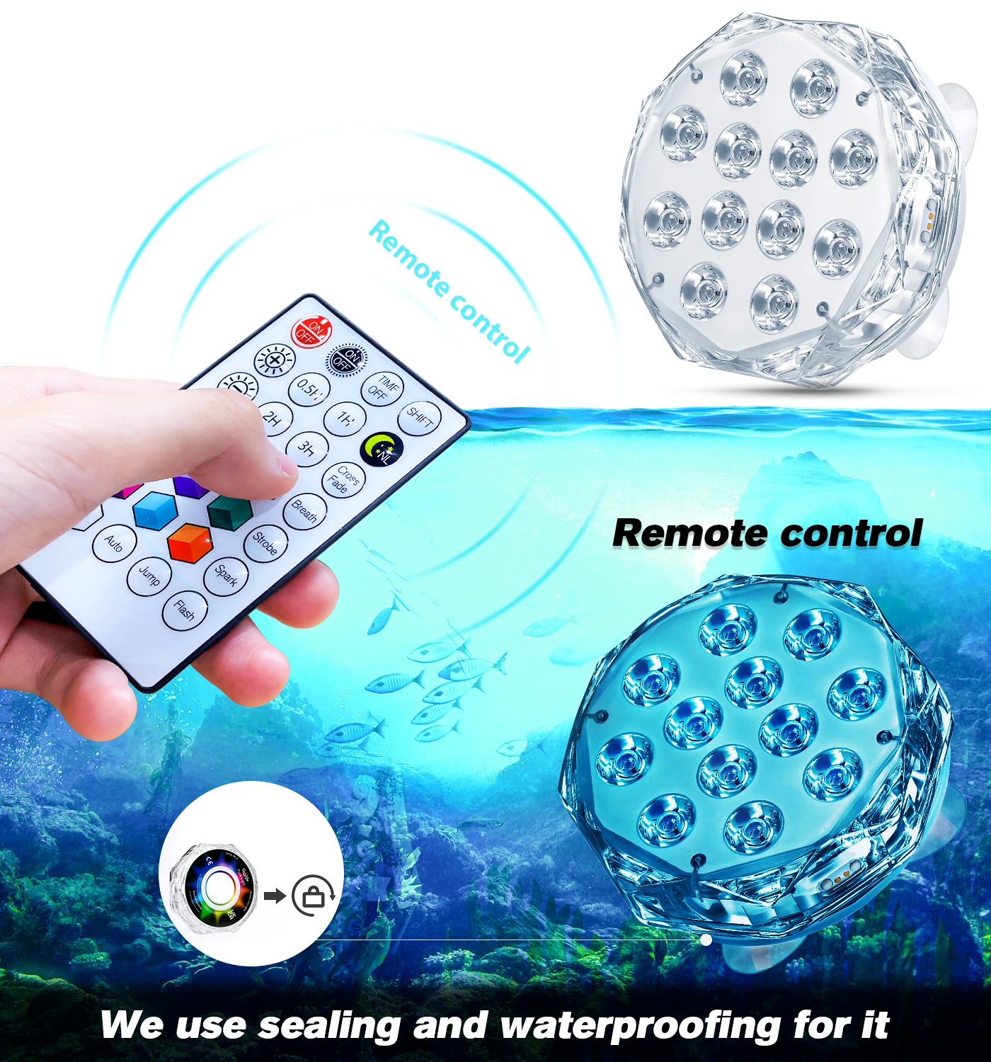 Qoolife Submersible underwater puck lights, 28 Colors Underwater Pond Lights with Remote for Pond Fountain Aquariums