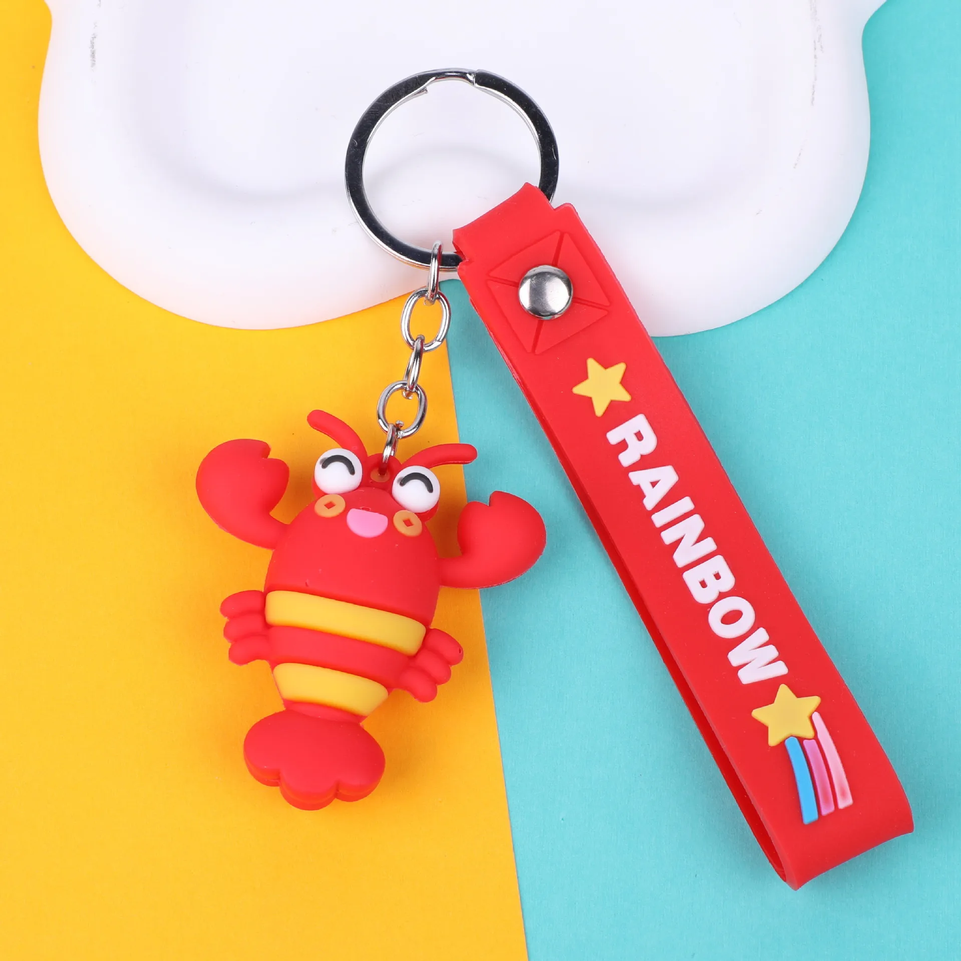 Cartoon ocean world keychain PVC lobster crab bag pendant car keychain hanging rope pendant Promotional Gift