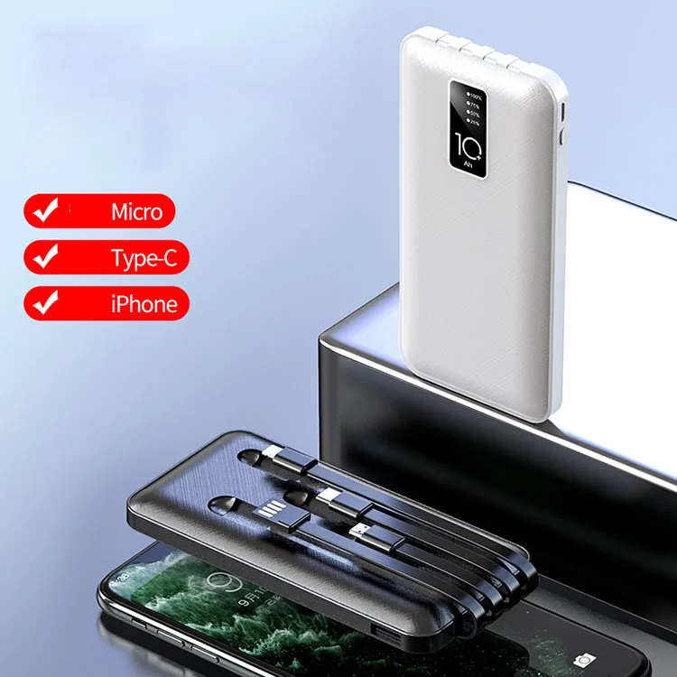 Products China Wholesale Powerbank Built In Cables Slim Cheap 10000mah Portable Power Bank