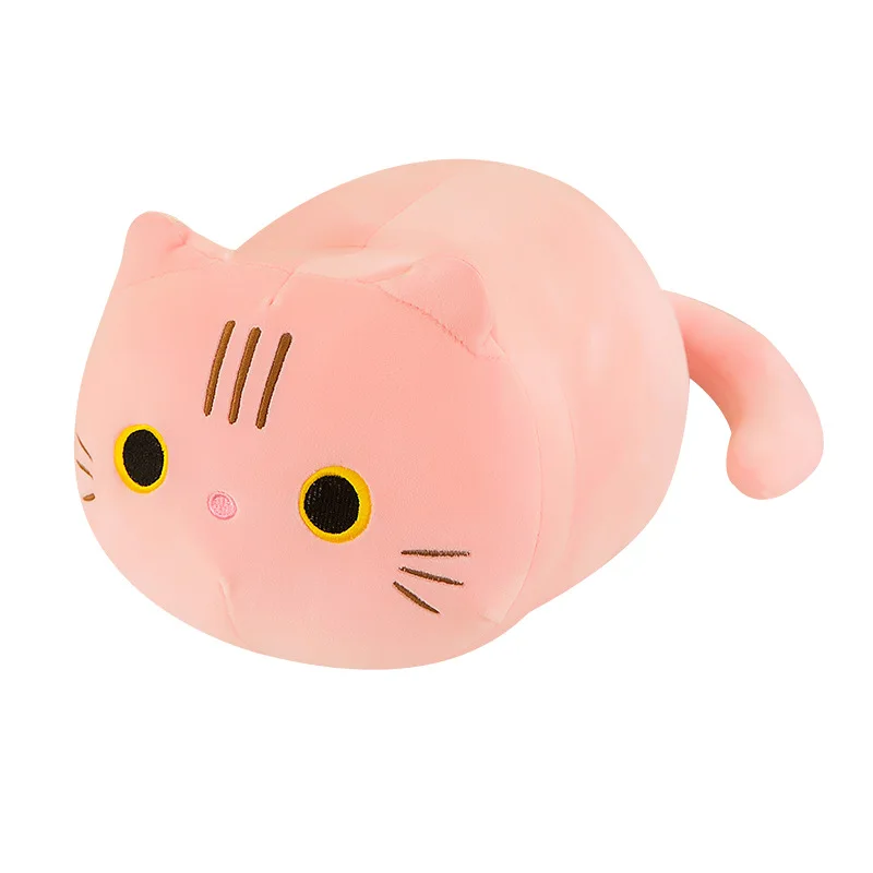 Wholesale Kawaii Soft Stuffed Cat Animal Doll Office Nap Cushion Cute Cylindrical Strip Kitten Plush Toy