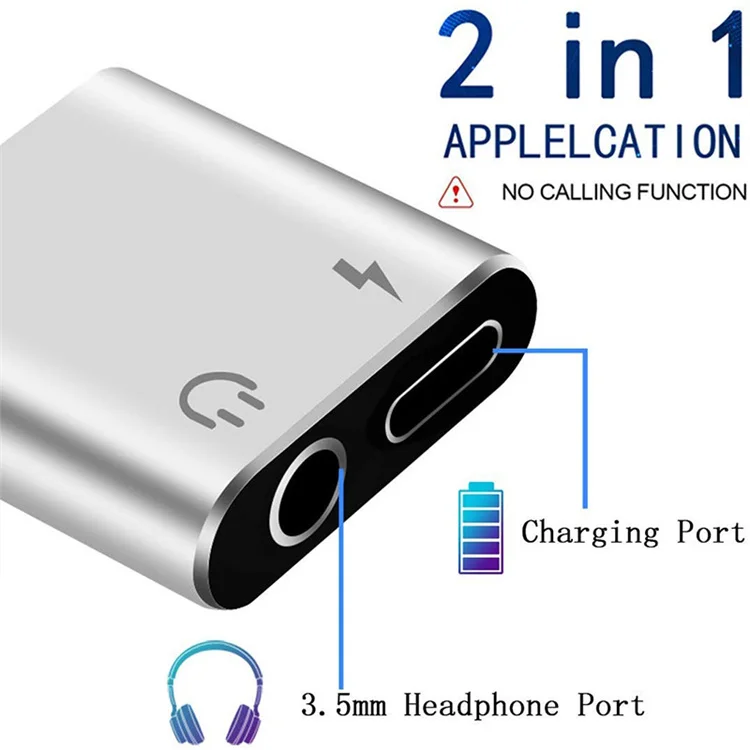 Audio Adapter Suitable for IPhone IPad Apple Product 2 in 1 Lighting to 3.5mm Headset Charging and Listening Adapter