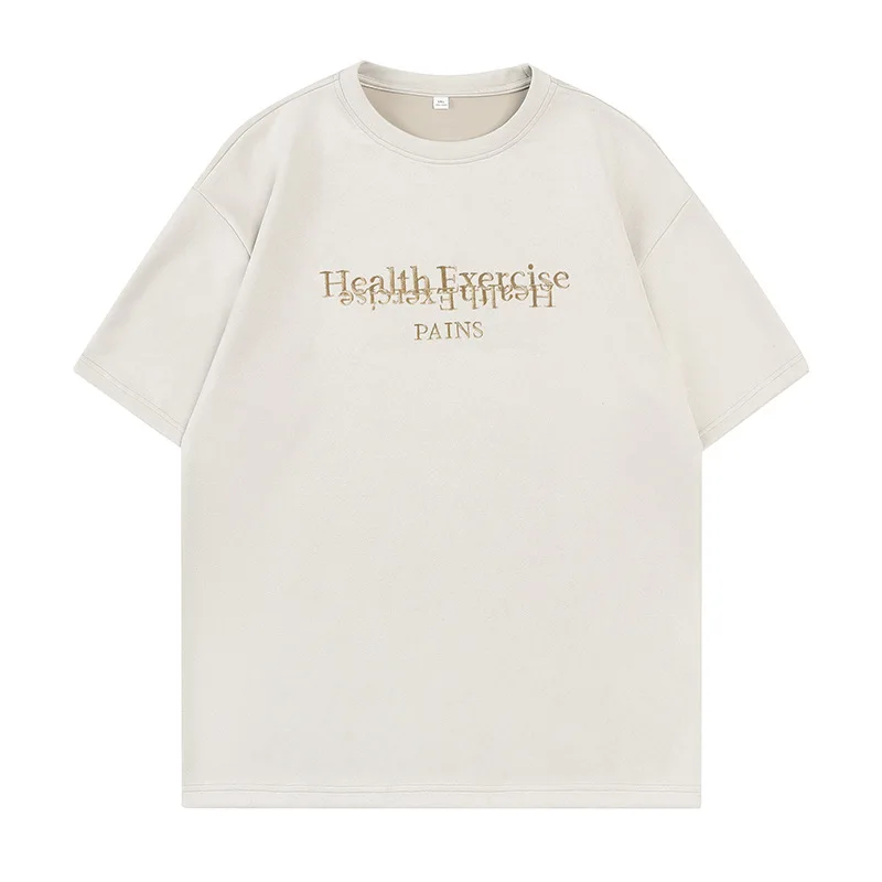 Wholesale  Cotton T-Shirt Boxy  Print Casual O-Neck Collar Corduroy Fabric with Embroidery Logo  t shirt for men