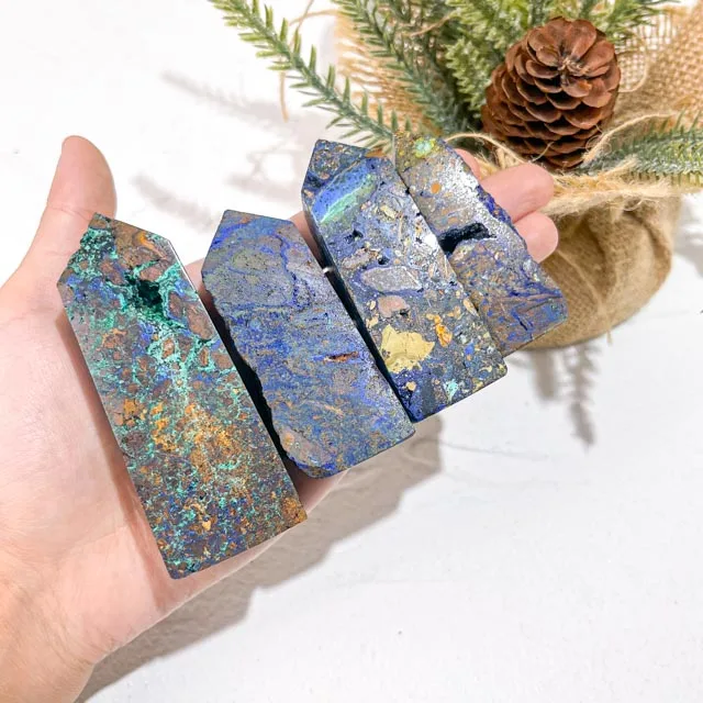 Wholesale Large Azurite Crystal Point Tower for Sale Real Healing Crystal Towers Bulk Big Azurite Crystal Points