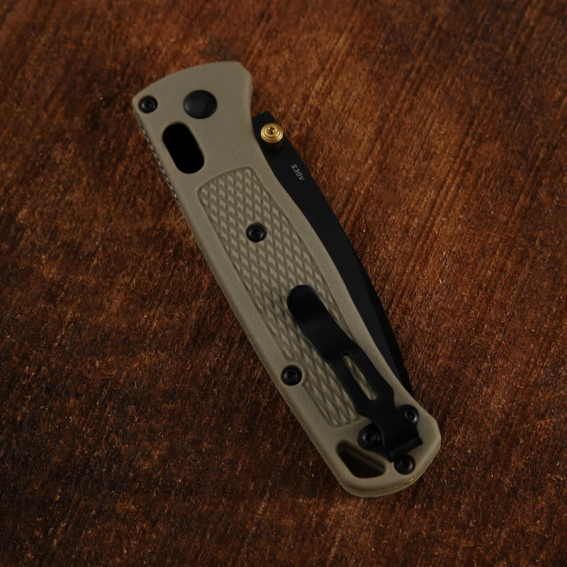535 BUGOUT grey nylon glass fabric AXIS folding knife carbon steel lightweight pocket knife golden thumb studs outdoor knife