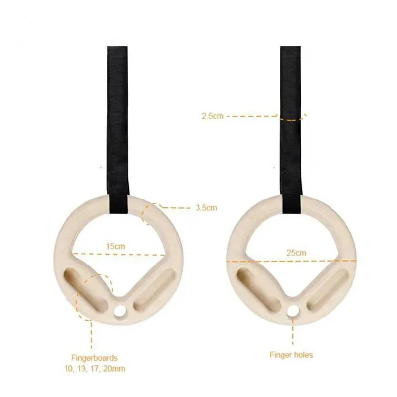 Adjustable Climbing Training Fingerboard Wooden Gym Rings Carabiner Gymnastic Rings