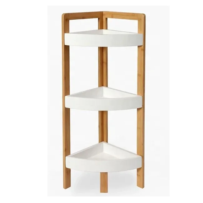 ZB BSCI Factory Bamboo 3 Tier Corner Shelf 3 Tier Freestanding Corner Shelf Rack Storage Caddy Organizer Bathroom