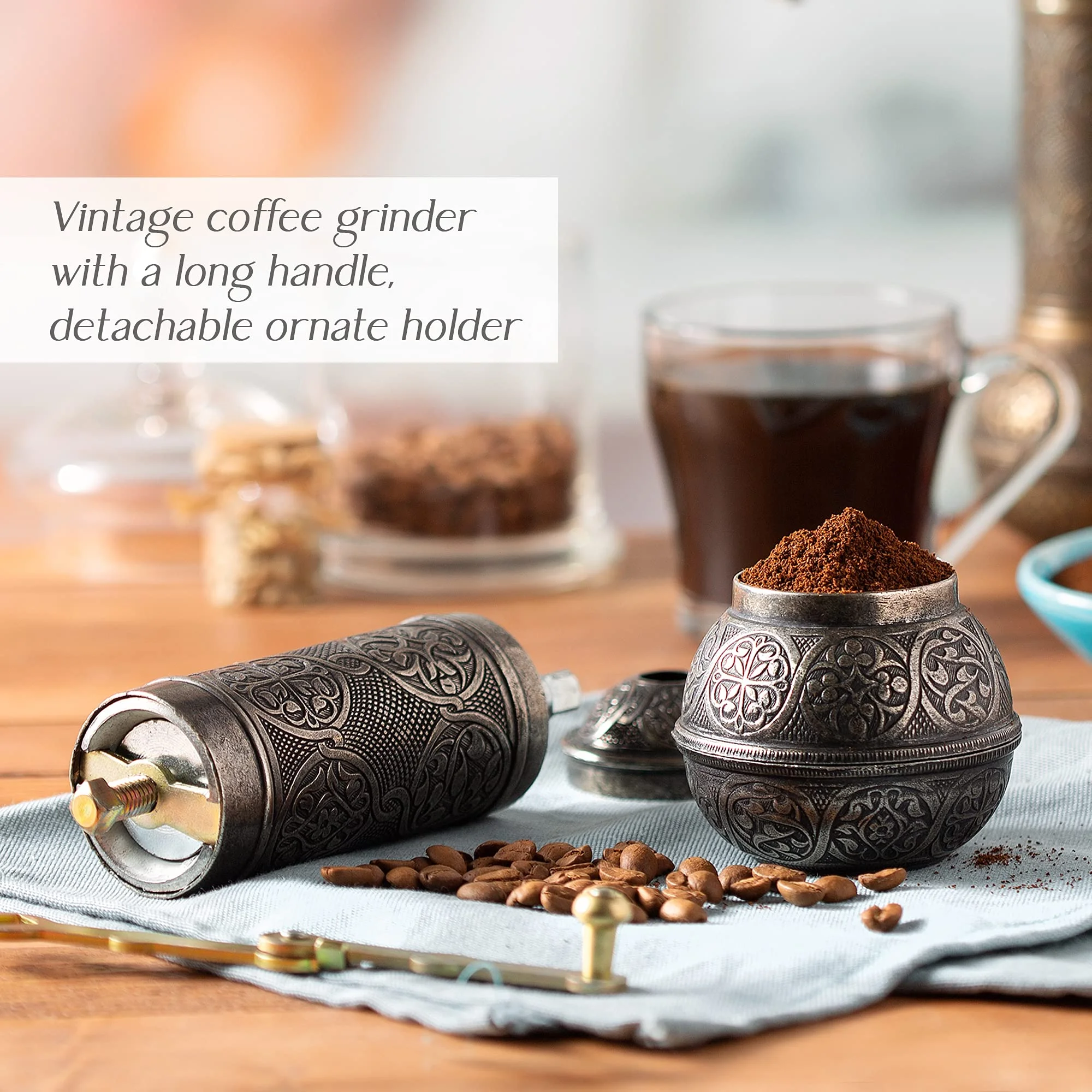 2023 Hot Selling Coffee Bean Grinder Refillable Turkish Style Mill with Adjustable Grinder Manual Coffee Mill with Metal Handle