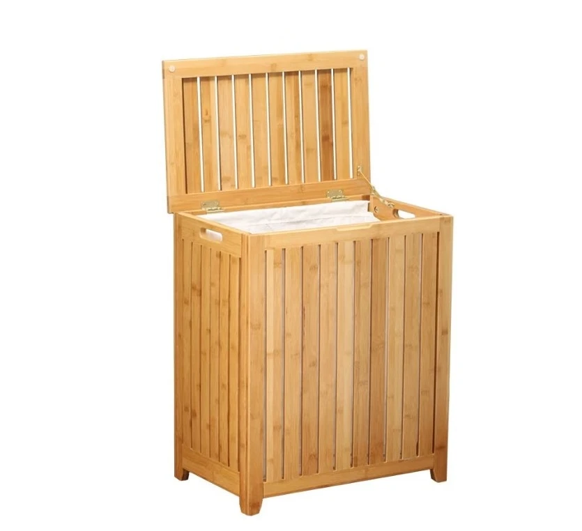 Bamboo Laundry Hamper Solid Storage Bathroom Basket with Lid Dirty Clothing Organizer Container