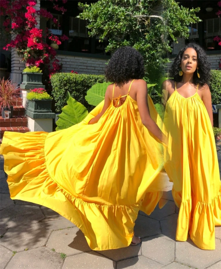 Hot selling European and American sexy strap sleeveless plus size solid color long sundresses