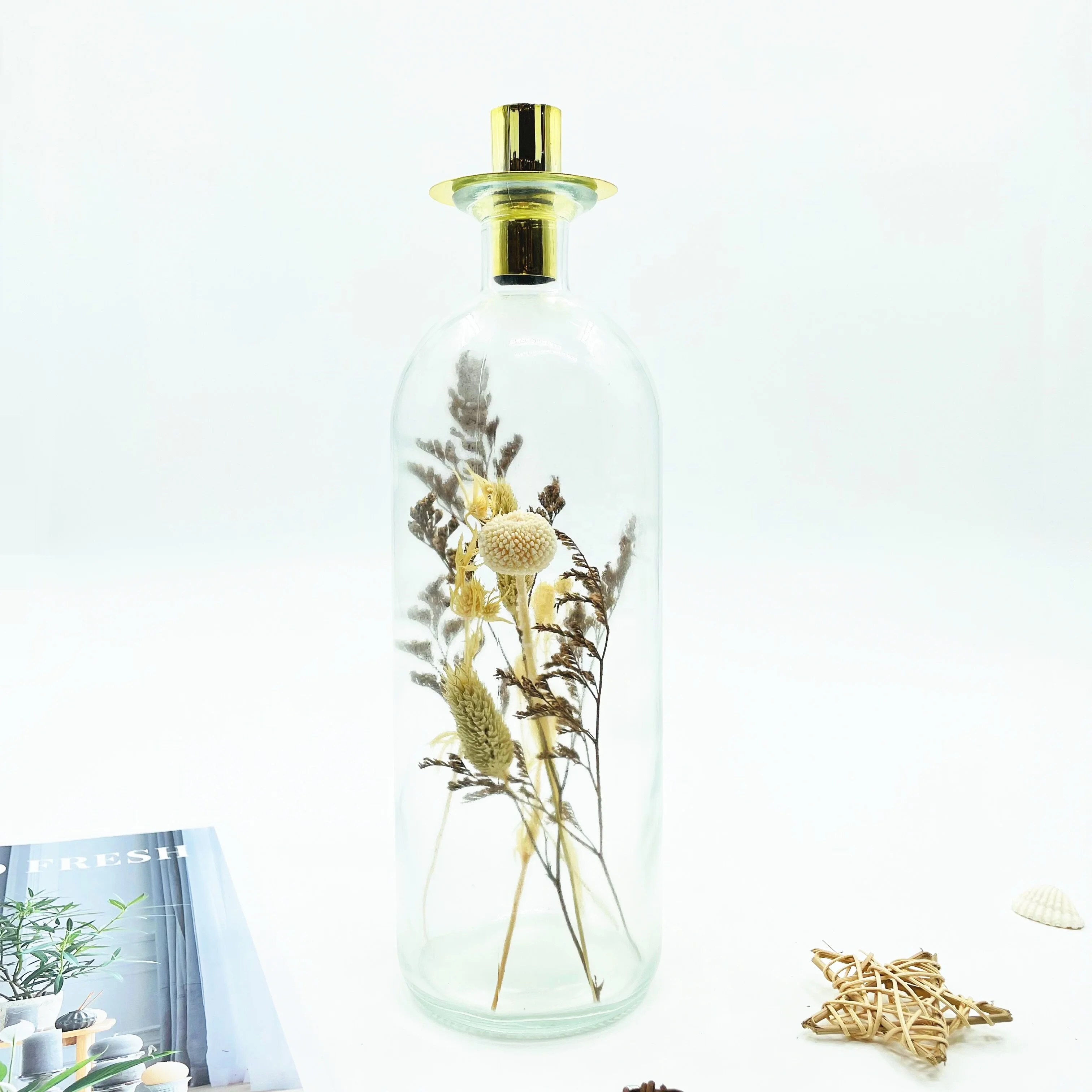 Glass candle jar home decoration artificial dried flower glass  bottle candle jar pillar candle holder