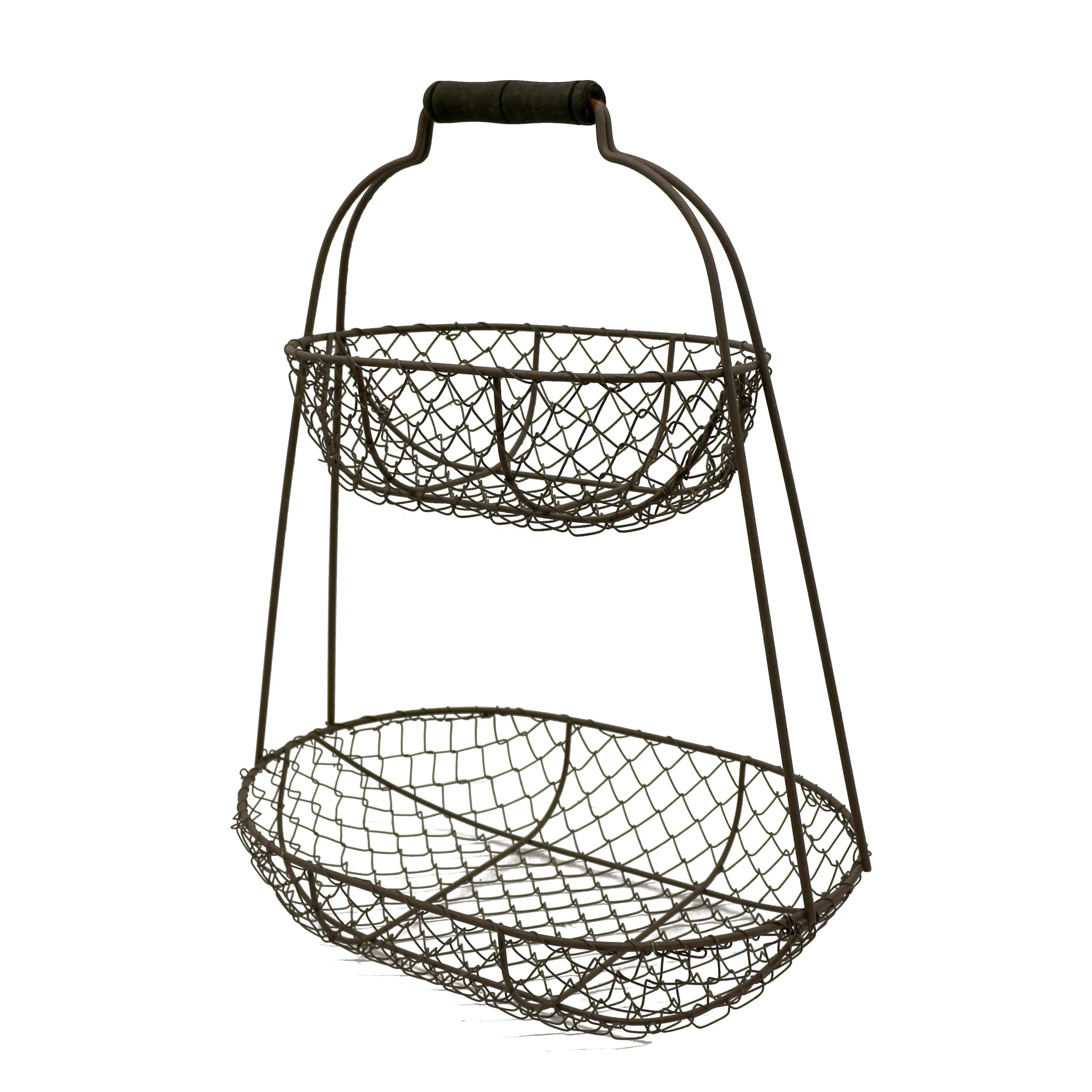 
Rustic Chicken Wire 2 Tier Fruit Basket Metal Gathering Basket with Handle Country Vintage Style Storage Basket. Rusty, 12-3/4 X 