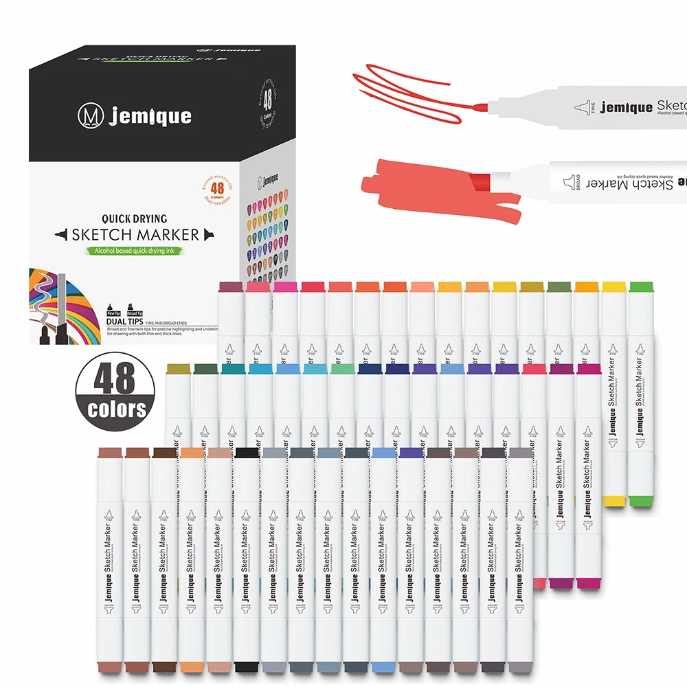 BV Verified 48 Colours Alcohol Brush Markers Pens Set Dual Tip Graphic Illustration Art Sketch Markers